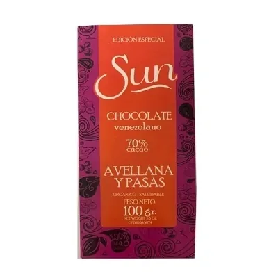 Chocolate 70% avellana y pasas sun 100 gr miniatura 1