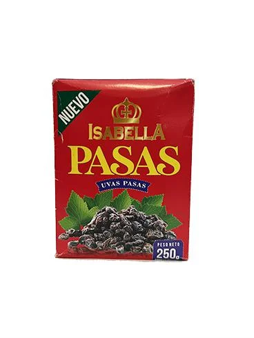 Uvas pasas isabella 250 gr 1*12.