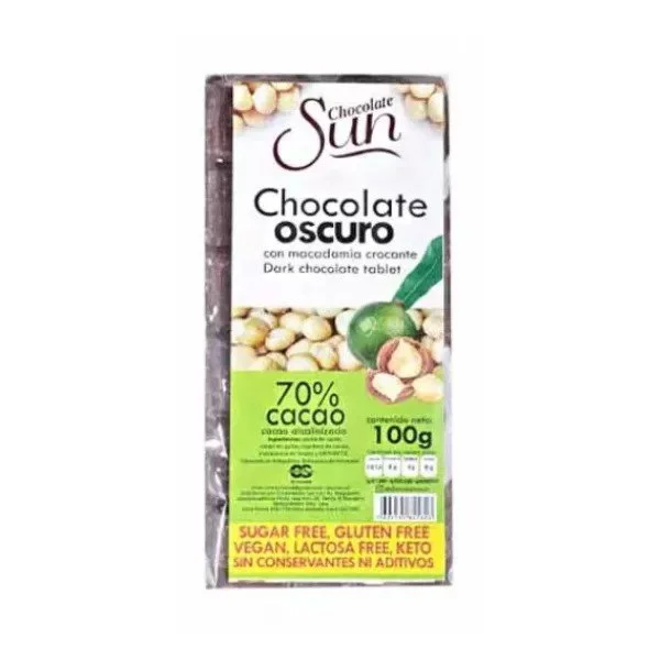 Chocolate sin azucar oscuro con macadamia sun 100g miniatura 1