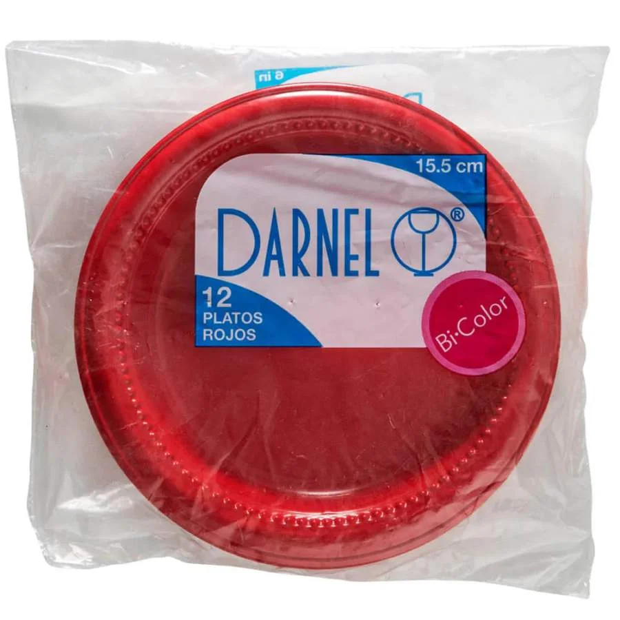 Plato plastico color rojo 15 cm darnel miniatura 1