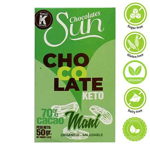 Barra de chocolate oscuro keto con mani sun 50g miniatura 1