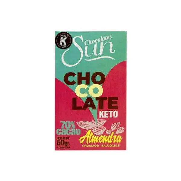 Barra de chocolate oscuro keto con almendras sun 50g miniatura 2