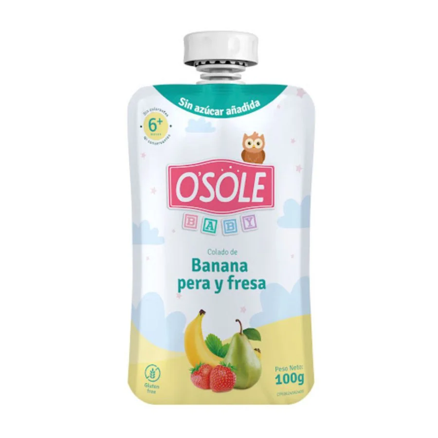 Compota pouch banana, pera y fresa sin azucar osole 100 gr